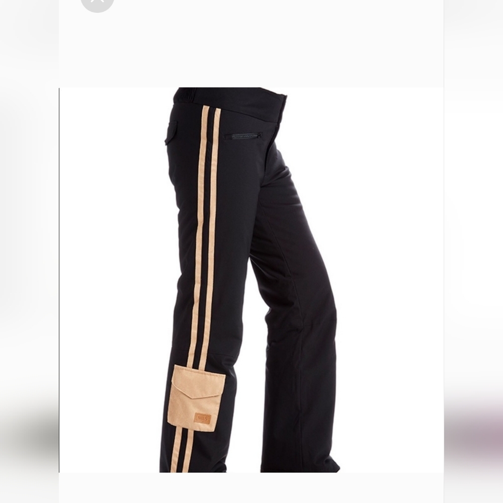 NILS  Ski pant  Size 6 black/caramel side stripes  NWT